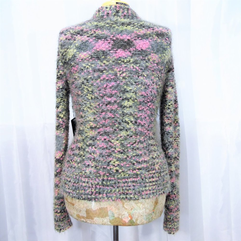 Fuzzy Multicolor Popcorn Knit Button Up Cardigan … - image 5